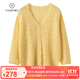 帕什羊絨衫女100%山羊絨25秋冬新款V領(lǐng)七分袖鏤空針織開(kāi)衫毛衣RYD-318 鵝黃色 L
