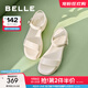 百麗（Belle）簡約一字帶涼鞋女商場款粗跟休閑涼鞋A9D1DBL4 米白 37 (235mm)