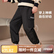 ASK JUNIOR男童褲子2025秋裝兒童時(shí)尚百搭工裝褲跑步長(zhǎng)褲 黑色 170