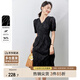 尚都比拉法式連衣裙夏季優(yōu)雅V領(lǐng)提花面料中長款氣質(zhì)收腰顯瘦裙子 黑色 L