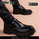 Walker Shop高檔皮鞋男2025新款厚底增高商務(wù)休閑潮流男鞋防滑百搭結(jié)婚婚鞋 高檔黑色【品牌男鞋 禮盒包裝】 40
