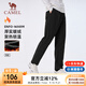 駱駝加絨褲女長(cháng)褲秋冬休閑針織運動(dòng)保暖長(cháng)褲女 J14CAY6677，幻影黑，男 XL