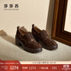 莎莎蘇【伯德小姐】新款英倫風(fēng)系帶高跟粗跟厚底樂(lè )福鞋女小皮鞋單鞋 深啡色羊絨面皮革 ZA64503-44 35