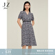 玖姿（JUZUI）商場(chǎng)同款扶疏花影收腰垂墜連衣裙女夏款JWDX50086 花丈青 M