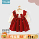 優(yōu)奇女童紅色毛衣連衣裙冬季2025秋裝針織嬰兒洋氣長(zhǎng)袖寶寶禮服公主裙 萌萌小兔子 100