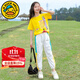 G.DUCKKIDS童裝女童套裝夏季新款兒童運動(dòng)裝中大童短袖防蚊褲女孩夏天衣服洋 黃色qaogmkk 160 尺碼13~14歲【150-160cm】cm