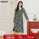 HIGH DAY女裝2025年春秋冬裝新款長(cháng)款復古印花收腰顯瘦長(cháng)袖高檔連衣裙 LQ01AE46023黑底花加絨 L (165)