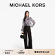 MICHAEL KORS邁克高仕 MK【兩件折上折】 女士桑蠶絲印花系帶長(cháng)袖襯衫 黑色/白色 048 M