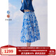 茶·愫【綺夢度假】puretea茶愫珊瑚印花a字層次花卉裙半身裙2025夏新款 湖藍 S