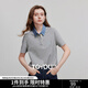 初語(yǔ)綠絨蒿刺繡珠地牛仔POLO領(lǐng)T恤女2025夏季新款休閑撞色上衣 花灰色 XL