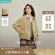 茵曼純棉復古收褶短款外套2025秋女裝新款落肩寬松上衣 淺卡其 M