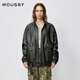 moussy 春季新品街頭風(fēng)立領(lǐng)拉鏈皮衣夾克外套女028IAA30-1021 020黑色 均碼