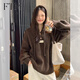 斐特瑪咖色連帽毛衣女秋季慵懶風(fēng)美拉德穿搭寬松外套針織衫上衣女軟糯 咖色 M