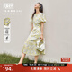 對白法式浪漫碎花連衣裙女2025夏季新款氣質(zhì)花苞袖度假風(fēng)百褶長(cháng)裙 黃色碎花 M