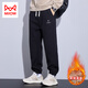 貓人（MiiOW）春季褲子男士2026新款潮流男裝運動(dòng)寬松衛褲春秋款加絨休閑長(cháng)褲男 黑色-加絨 3XL