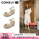 康莉（COMELY）坡跟涼鞋女2025年夏季新款編織度假風(fēng)一字帶涼鞋顯高 米白  36 