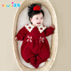 優(yōu)奇嬰兒衣服女寶秋季連體衣女寶寶滿(mǎn)月百天周歲禮服喜慶紅色外出爬服