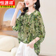 恒源祥闊太太雪紡上衣女夏2025新款輕奢薄款減齡碎花洋氣寬松小衫女 綠色 XL 建議115-125斤