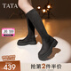 他她（TATA）厚底彈力長筒靴女靴棕色復(fù)古加絨美拉德靴子冬季W(wǎng)D802DG3 黑色（絨里） 36
