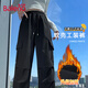 班尼路工裝褲女三防軟殼休閑褲秋冬戶(hù)外加絨保暖直筒褲裝抽繩設計感褲腳 黑 【三防面料·加絨保暖】 M
