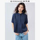 佐丹奴襯衣女新款純棉府綢文藝減齡收褶小立領(lǐng)短袖襯衫女05345465 09菁藍 M