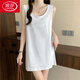 浪莎（LangSha）高檔無(wú)袖背心裙中長(cháng)款學(xué)生純棉睡衣背心女睡裙ins家居服吊帶裙 【純色】款*白色 L 【建議105-120斤】