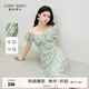 秋水伊人優(yōu)雅浪漫裙子2025年夏季新款女時(shí)尚通勤一字肩印花連衣裙 水綠 M