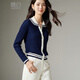 晚白【斷碼清倉】2026春季含羊毛氣質(zhì)上衣修身時(shí)尚百搭短針織開(kāi)衫女 深藍色 L