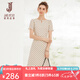 經(jīng)典故事（JANE STORY）經(jīng)典波點連衣裙女夏季2024新款高級感氣質(zhì)長裙收腰荷葉邊大擺裙 杏黑波點 L