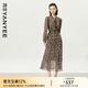 顏域法式碎花連衣裙女2025新款秋季收腰顯瘦氣質(zhì)高級(jí)感雪紡長(zhǎng)裙子 咖色 2XL