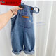 凌卡戚兒童背帶褲2024春秋新款牛仔褲男女童闊腿褲子中大童韓版長(cháng)褲潮 80 藍色口袋背帶褲