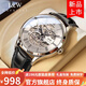 I&W CARNIVAL HWGUOJI瑞士品牌IW手表男機(jī)械表雙面鏤空機(jī)械男表進(jìn)口機(jī)芯全自動(dòng)男士手表 銀灰黑釘皮帶/進(jìn)口機(jī)芯