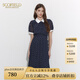 SCOFIELD優(yōu)雅氣質(zhì)復(fù)古波點(diǎn)印花百褶中長連衣裙女裝夏季新款 藏青色（爆款加單） L 170