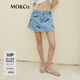 MO&Co.蝴蝶結(jié)洗水印花土耳其牛仔裙褲短褲美式復(fù)古褲子女摩安珂 牛仔藍(lán)色-第2批 S 26