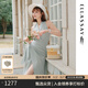 歌力思（ELLASSAY）【博主同款】25夏季新款棉抽褶不規則條紋修身顯瘦無(wú)袖連衣裙女 綠條紋 S