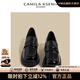 CAMILA KSENIA樂(lè )福鞋子女2025夏季方頭真皮亮面百搭英倫風(fēng)時(shí)尚女鞋平厚底小皮鞋 黑色 37