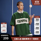 Champion冠軍T恤24春夏新款美式寬松復古翻領(lǐng)拼接字母短袖 深綠色 M