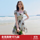 樂(lè )町蕩領(lǐng)短袖連衣裙甜辣風(fēng)玫瑰印花雪紡裙透氣垂感裙 彩色印花（現貨） M