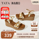 他她tata海島假日法式坡跟涼鞋女度假一字帶涼鞋25夏7MYA1BL5米白 36