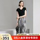 顏域假兩件V領(lǐng)連衣裙女裝2024新款夏裝收腰顯瘦中長(zhǎng)款短袖裙子女 黑白花 S