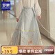 羅蒙漢服女童馬面裙新中式古裝演出服 織金款碧落色【單馬面裙】 150