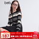 百圖betu女裝秋冬新款連衣裙圓領(lǐng)條紋舒適連衣裙裙子女2410T98 黑色 L