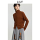 LILY100%美麗諾羊毛2025冬新款女裝高領(lǐng)翻領(lǐng)兩穿通勤針織開(kāi)衫外套 735古巴砂 XL