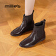 妙麗（Millies）超軟牛皮平底短靴女襪靴風(fēng)真皮加絨針織及踝靴女瘦瘦靴 棕色 39