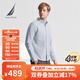 諾帝卡（NAUTICA）【商場(chǎng)同款】男裝春夏新款全棉千鳥(niǎo)格經(jīng)典舒適格紋襯衫男WO4300 灰藍4UW M