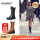 AU&MU澳洲冬季高筒真皮馬丁靴女羊皮毛一體防水防滑加絨加厚雪地靴棉鞋 黑色 【羊皮毛一體】672 36