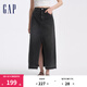 Gap女裝純棉開(kāi)叉水洗A字牛仔半身裙百搭長(cháng)裙640169 水洗黑 165/66A(27) 亞洲尺碼