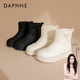 達芙妮（DAPHNE）白色厚底雪地靴女2025新款冬季短筒加絨保暖防水東北大棉鞋 黑色 加絨跟高4.5CM 38 標準碼