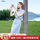 百圖betu女裝2025夏季新款連衣裙無(wú)袖減齡蕾絲拼接牛仔連衣裙2507T53 淺牛仔藍 S