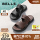百麗真皮涼鞋男夏季商場同款爸爸沙灘拖鞋7YG01BL3 棕色 39 (245mm)